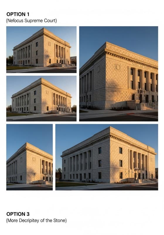 Exterior of the Nevada Supreme Court building in Carson City in warm neutral light
