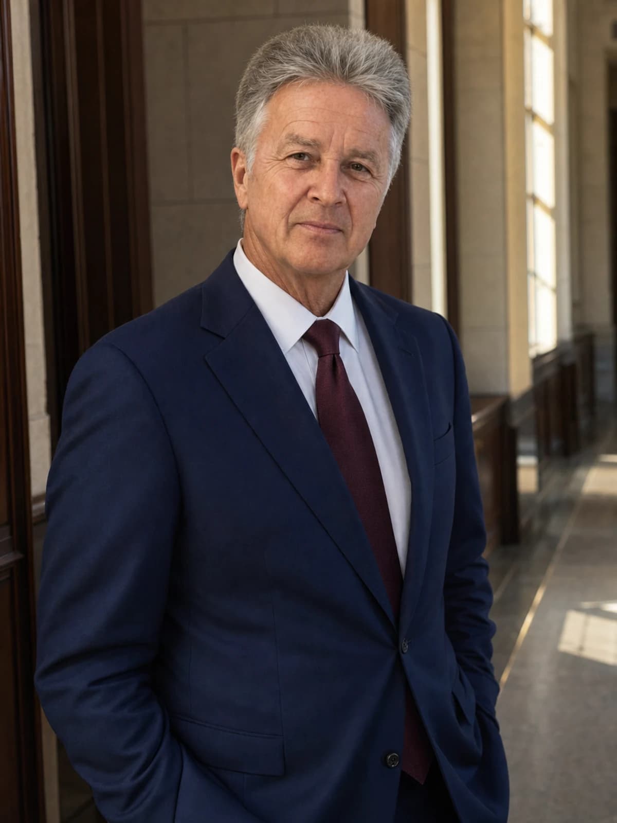 Editorial portrait of Kenneth J. McKenna in a neutral institutional corridor